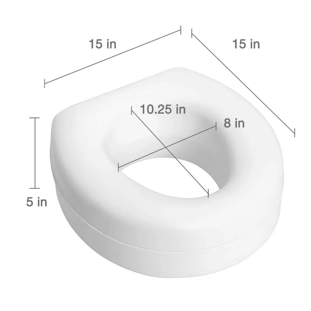 HealthSmart 5" Raised Toilet Seat Riser, Round, Slip-Resistant Pads, Portable